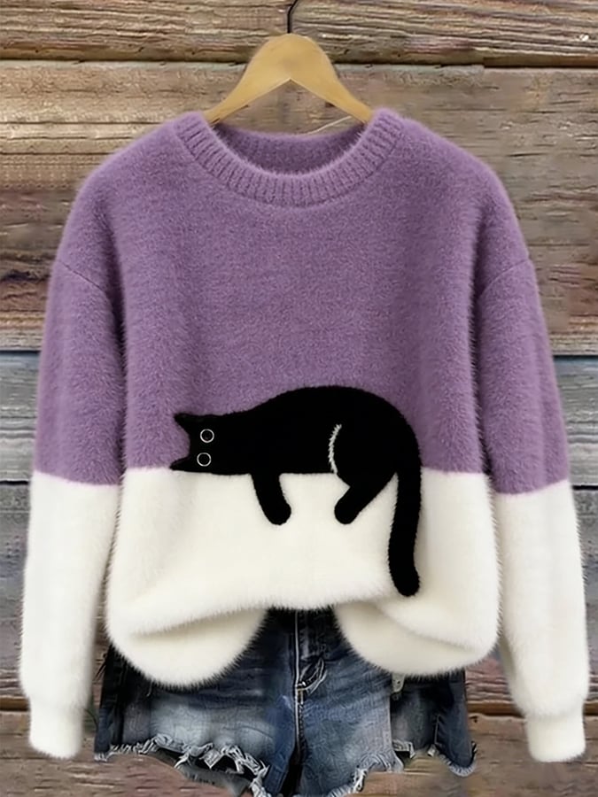 Cristina | elegante suéter extragrande con estampado de gato