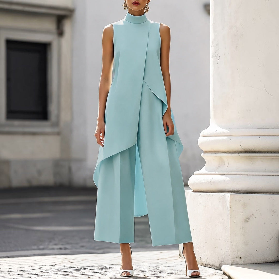 Valeria | Mono elegante con top de cuello alto drapeado