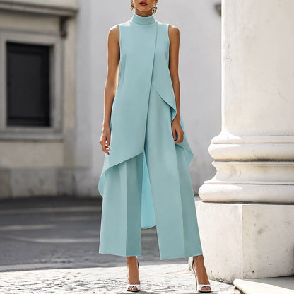 Valeria | Mono elegante con top de cuello alto drapeado