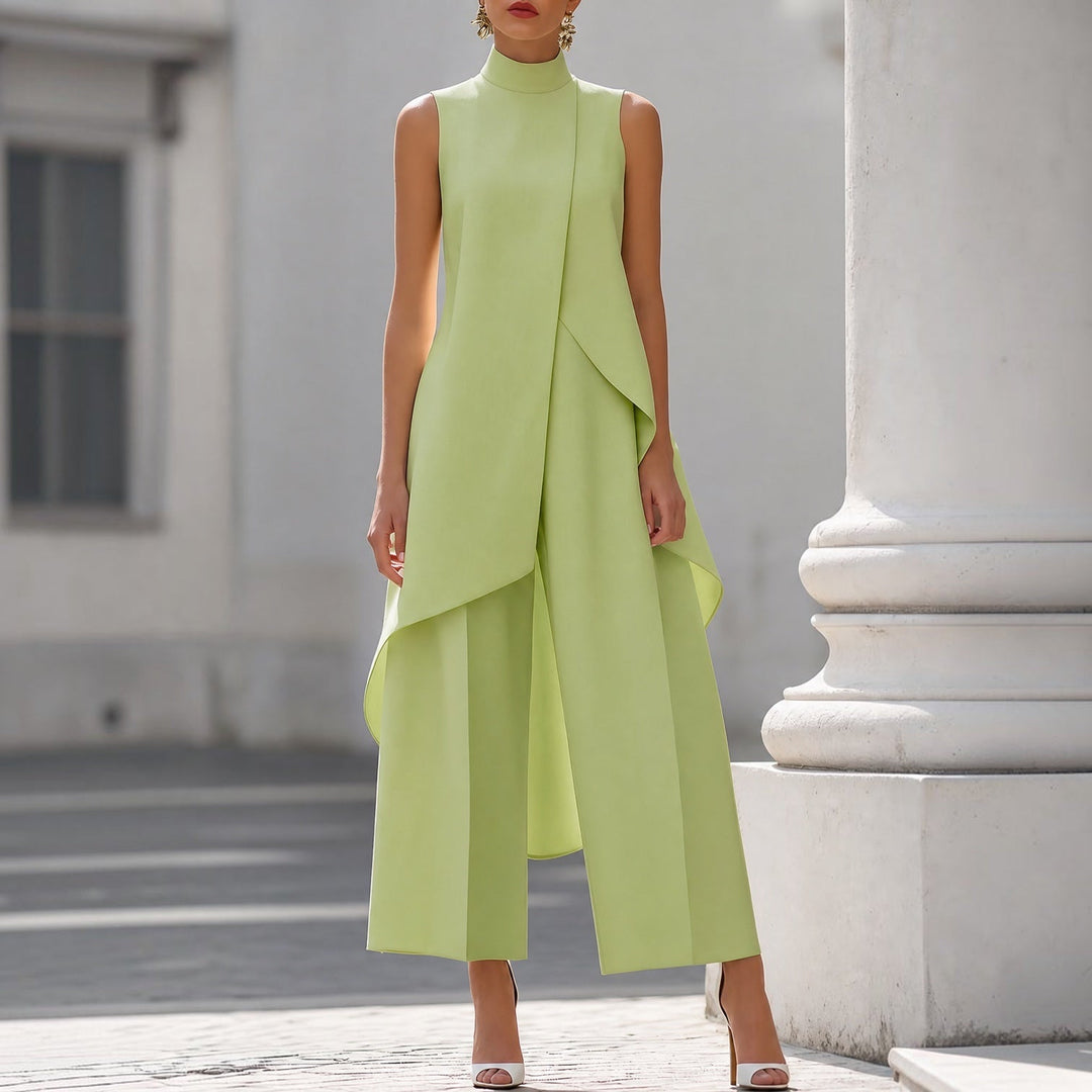 Valeria | Mono elegante con top de cuello alto drapeado