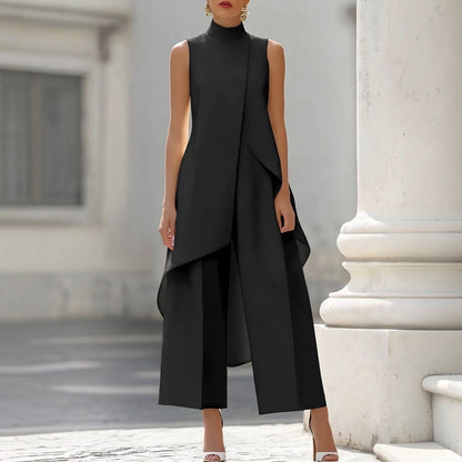 Valeria | Mono elegante con top de cuello alto drapeado