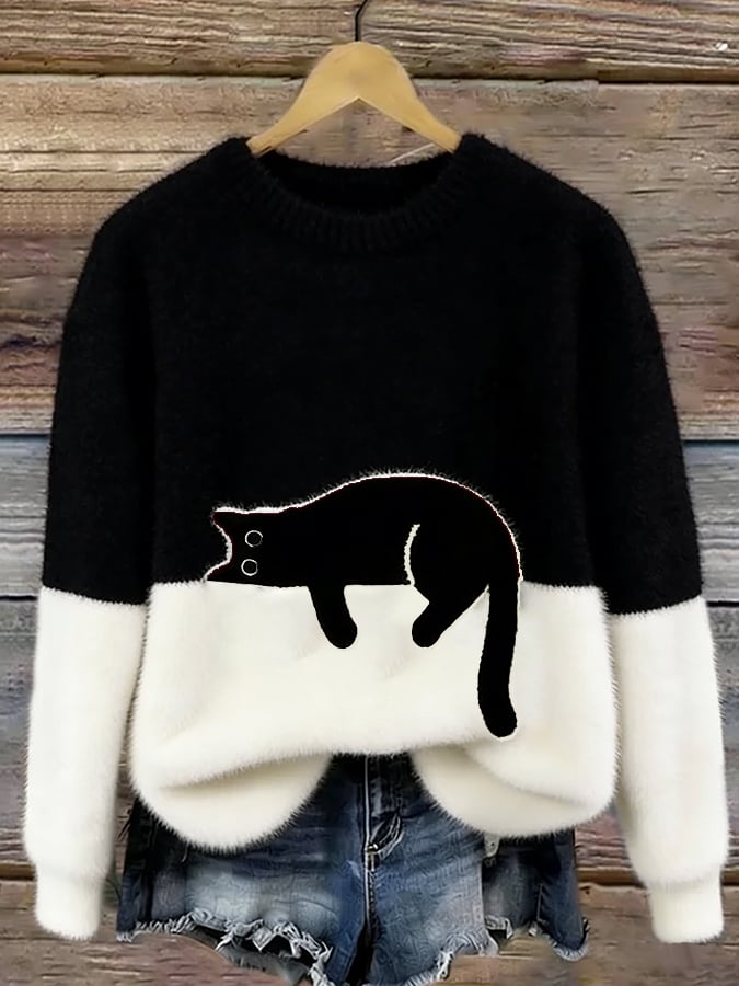 Cristina | elegante suéter extragrande con estampado de gato