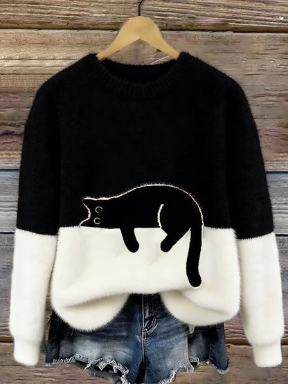 Cristina | elegante suéter extragrande con estampado de gato