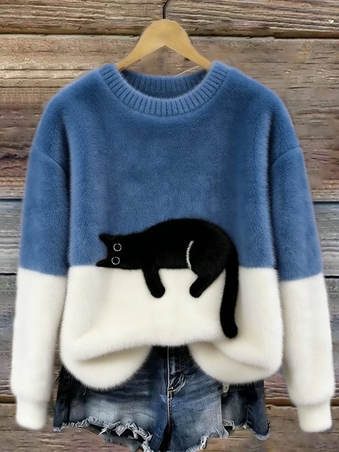 Cristina | elegante suéter extragrande con estampado de gato