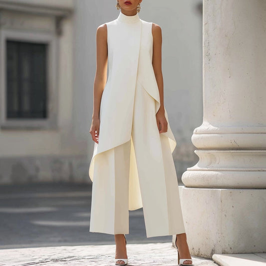 Valeria | Mono elegante con top de cuello alto drapeado