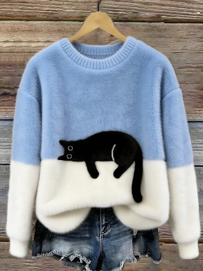 Cristina | elegante suéter extragrande con estampado de gato