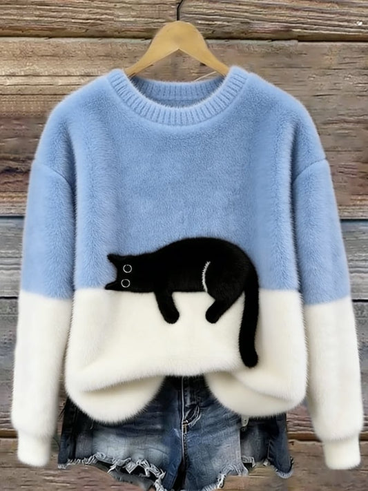 Cristina | elegante suéter extragrande con estampado de gato