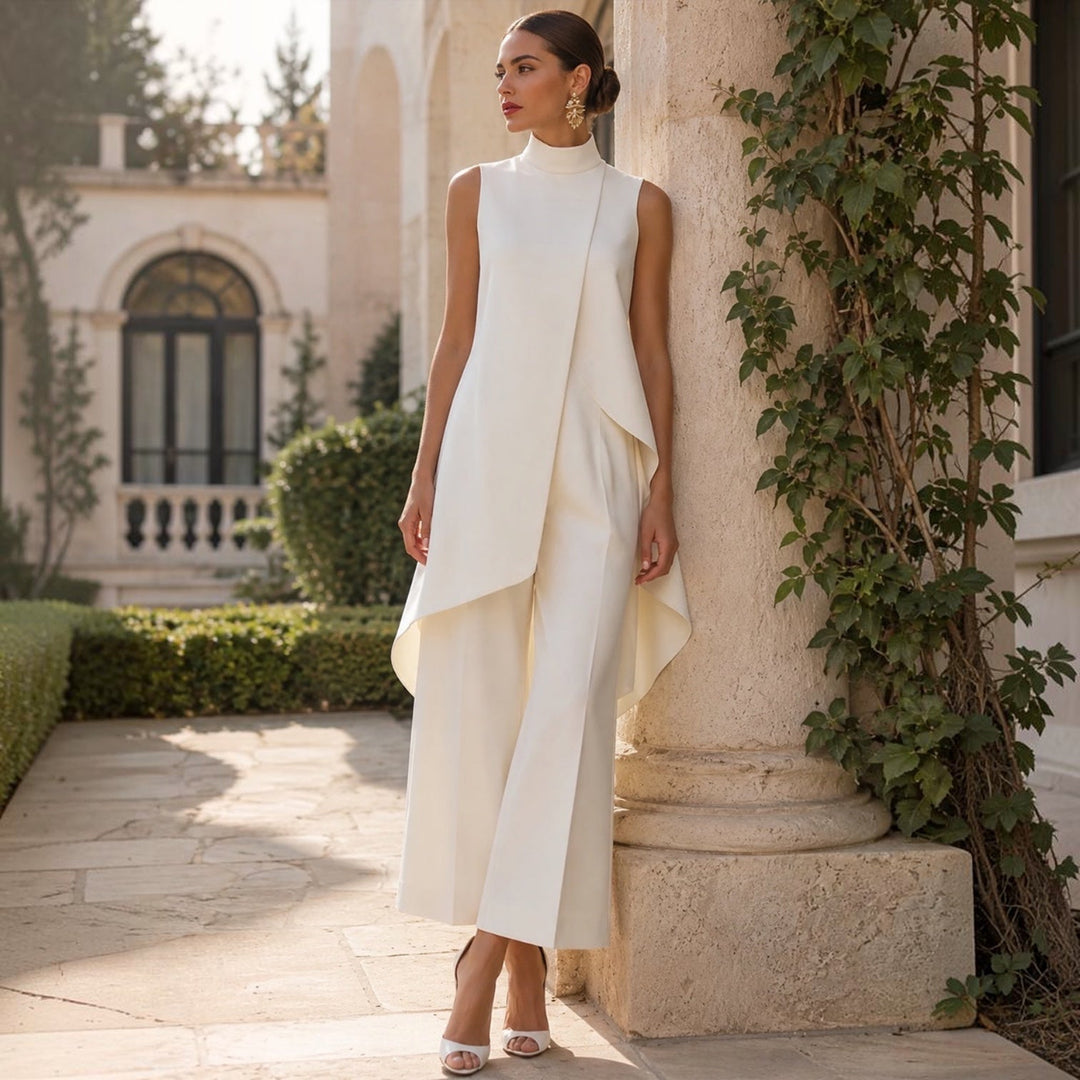 Valeria | Mono elegante con top de cuello alto drapeado