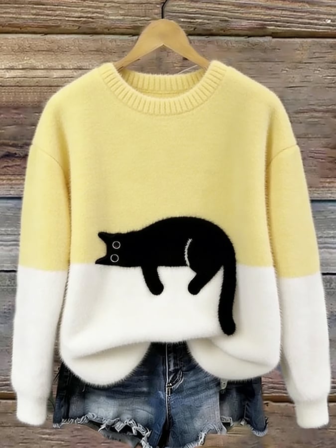 Cristina | elegante suéter extragrande con estampado de gato