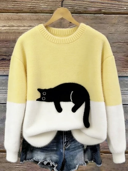 Cristina | elegante suéter extragrande con estampado de gato