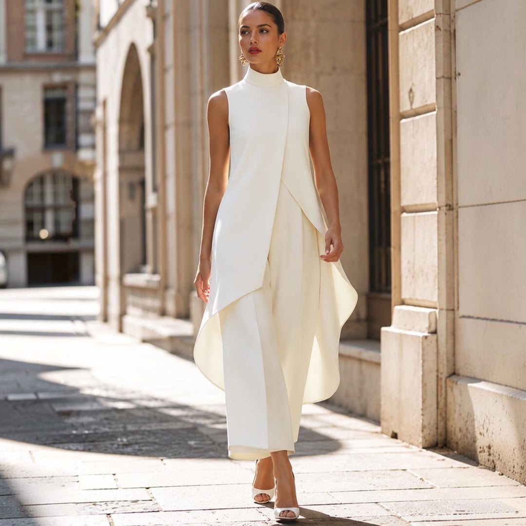 Valeria | Mono elegante con top de cuello alto drapeado
