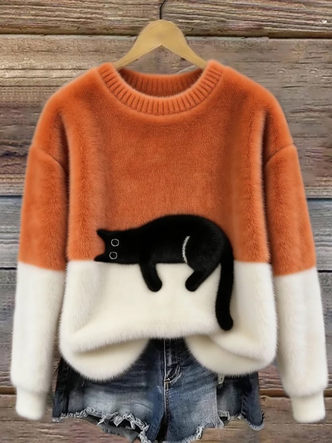 Cristina | elegante suéter extragrande con estampado de gato